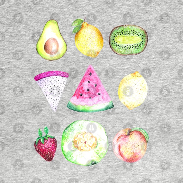 Watercolor Fruits Pattern - White by Neginmf